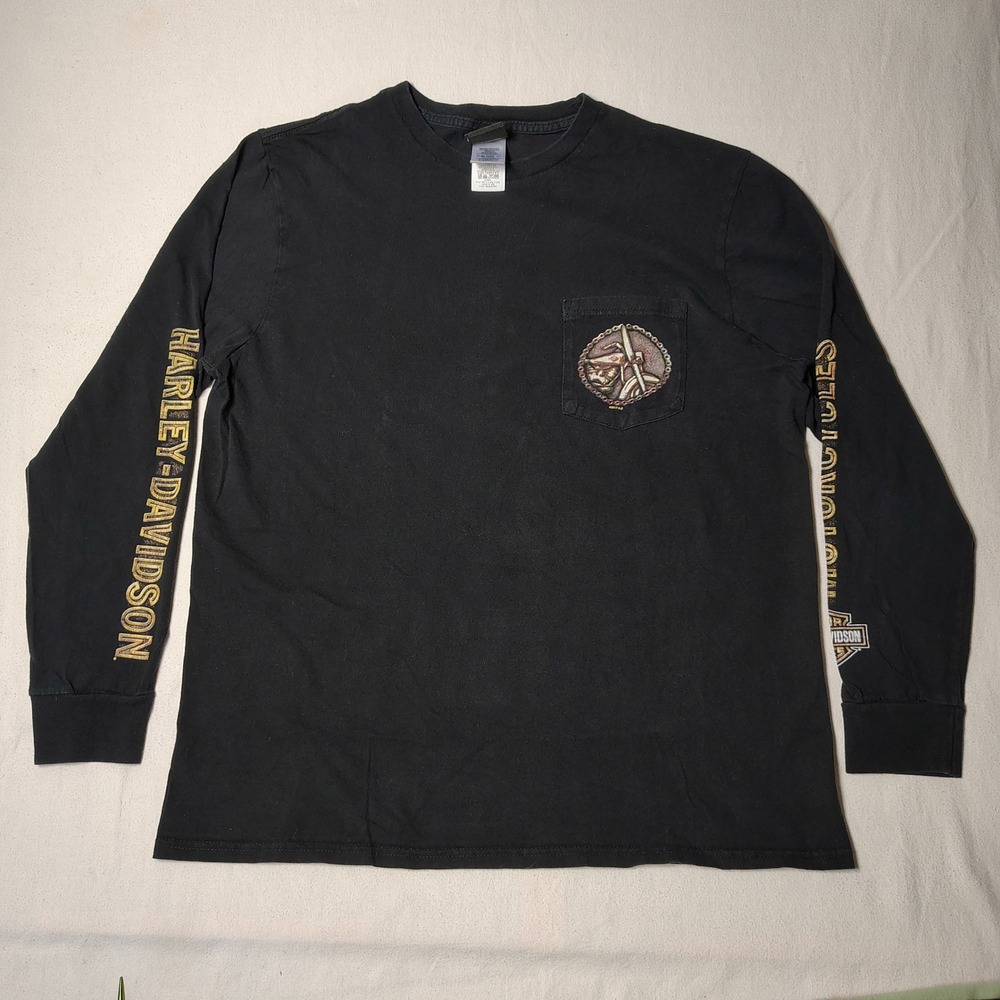 Harley-Davidson T-Shirt XL Black Long Sleeve Pocket Yellowstone Tee
